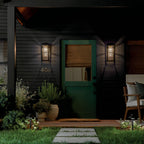 KICHLER 59138BKT Hone 18 Inch 1 Light Outdoor Wall Light With Clear Glass In Textured Black With Natural Brass Accent