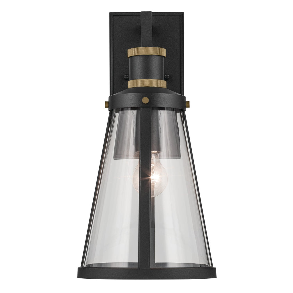 KICHLER 59147BKT Talman 18 Inch 1 Light Outdoor Wall Light With Clear Glass In Textured Black And Natural Brass