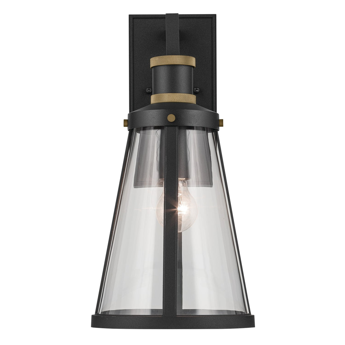 KICHLER 59147BKT Talman 18 Inch 1 Light Outdoor Wall Light With Clear Glass In Textured Black And Natural Brass