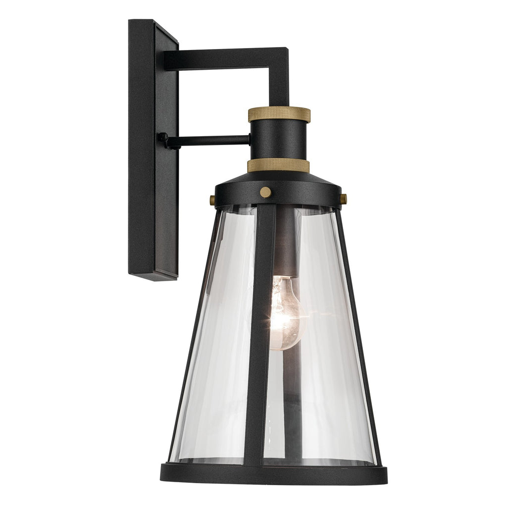 KICHLER 59147BKT Talman 18 Inch 1 Light Outdoor Wall Light With Clear Glass In Textured Black And Natural Brass