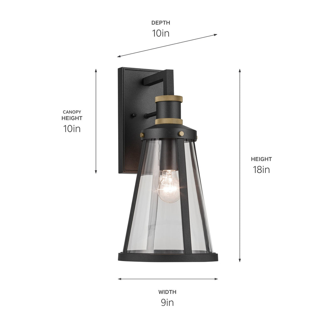 KICHLER 59147BKT Talman 18 Inch 1 Light Outdoor Wall Light With Clear Glass In Textured Black And Natural Brass