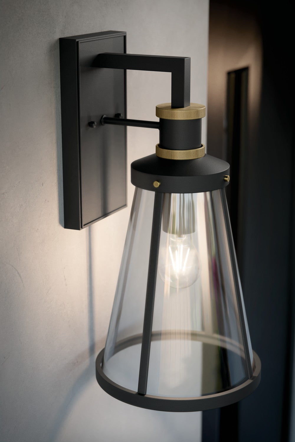 KICHLER 59147BKT Talman 18 Inch 1 Light Outdoor Wall Light With Clear Glass In Textured Black And Natural Brass
