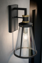 KICHLER 59147BKT Talman 18 Inch 1 Light Outdoor Wall Light With Clear Glass In Textured Black And Natural Brass