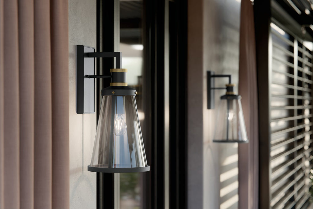 KICHLER 59147BKT Talman 18 Inch 1 Light Outdoor Wall Light With Clear Glass In Textured Black And Natural Brass