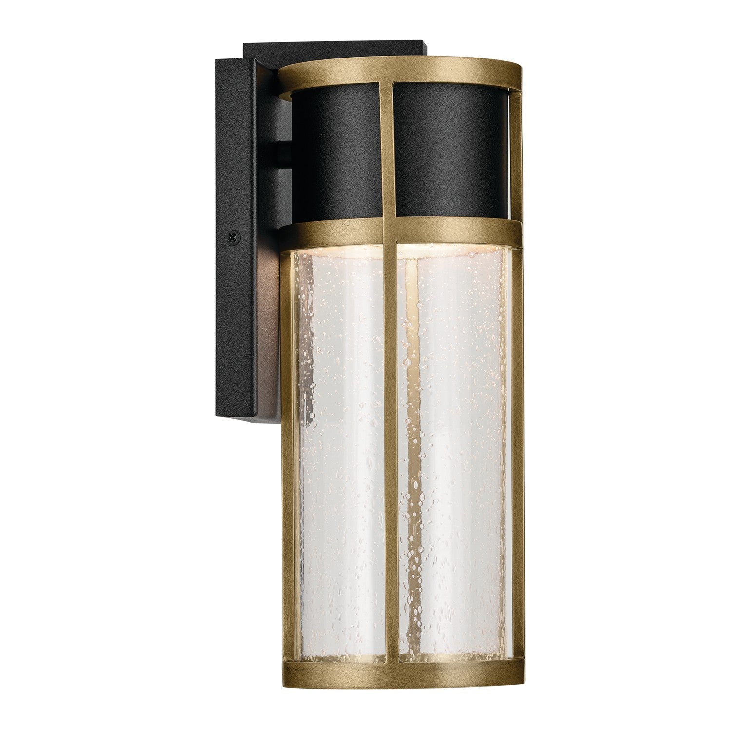KICHLER 59139BKT Camillo 12 Inch Led Outdoor Wall Light With Clear Seeded Glass In Textured Black With Natural Brass