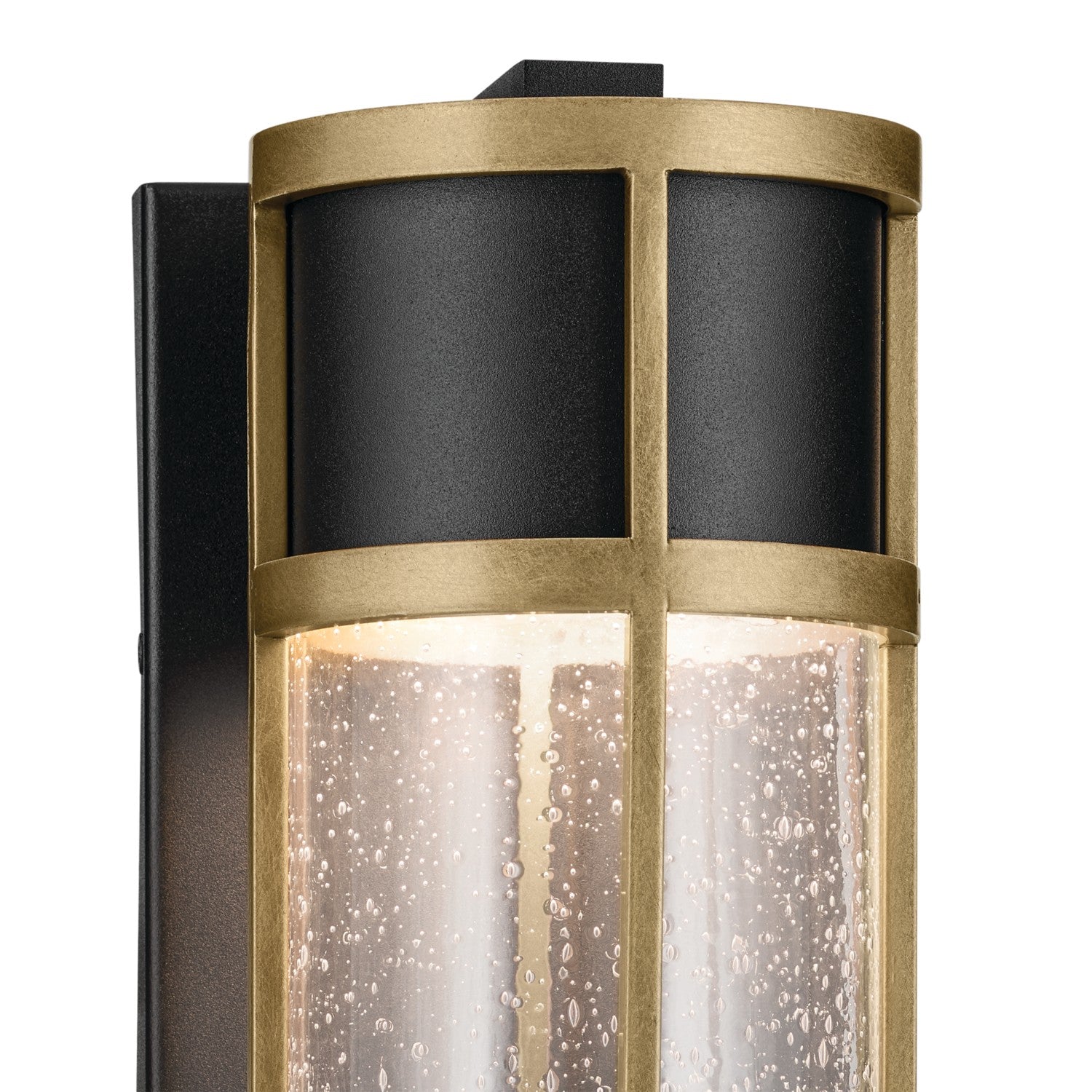 KICHLER 59139BKT Camillo 12 Inch Led Outdoor Wall Light With Clear Seeded Glass In Textured Black With Natural Brass