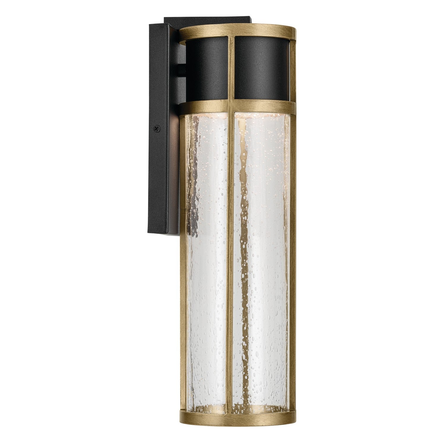 KICHLER 59140BKT Camillo 15.75 Inch Led Outdoor Wall Light With Clear Seeded Glass In Textured Black With Natural Brass