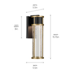 KICHLER 59140BKT Camillo 15.75 Inch Led Outdoor Wall Light With Clear Seeded Glass In Textured Black With Natural Brass