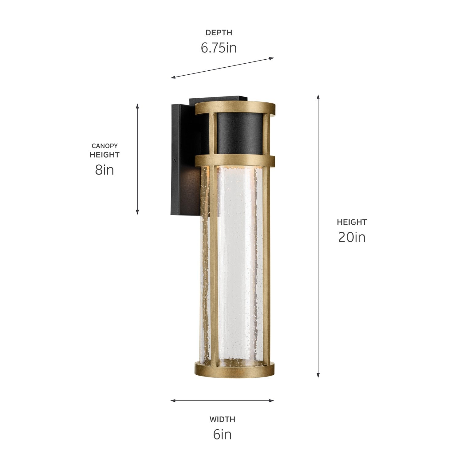 KICHLER 59141BKT Camillo 20 Inch Led Outdoor Wall Light With Clear Seeded Glass In Textured Black With Natural Brass