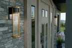 KICHLER 59141BKT Camillo 20 Inch Led Outdoor Wall Light With Clear Seeded Glass In Textured Black With Natural Brass