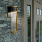 KICHLER 59141BKT Camillo 20 Inch Led Outdoor Wall Light With Clear Seeded Glass In Textured Black With Natural Brass