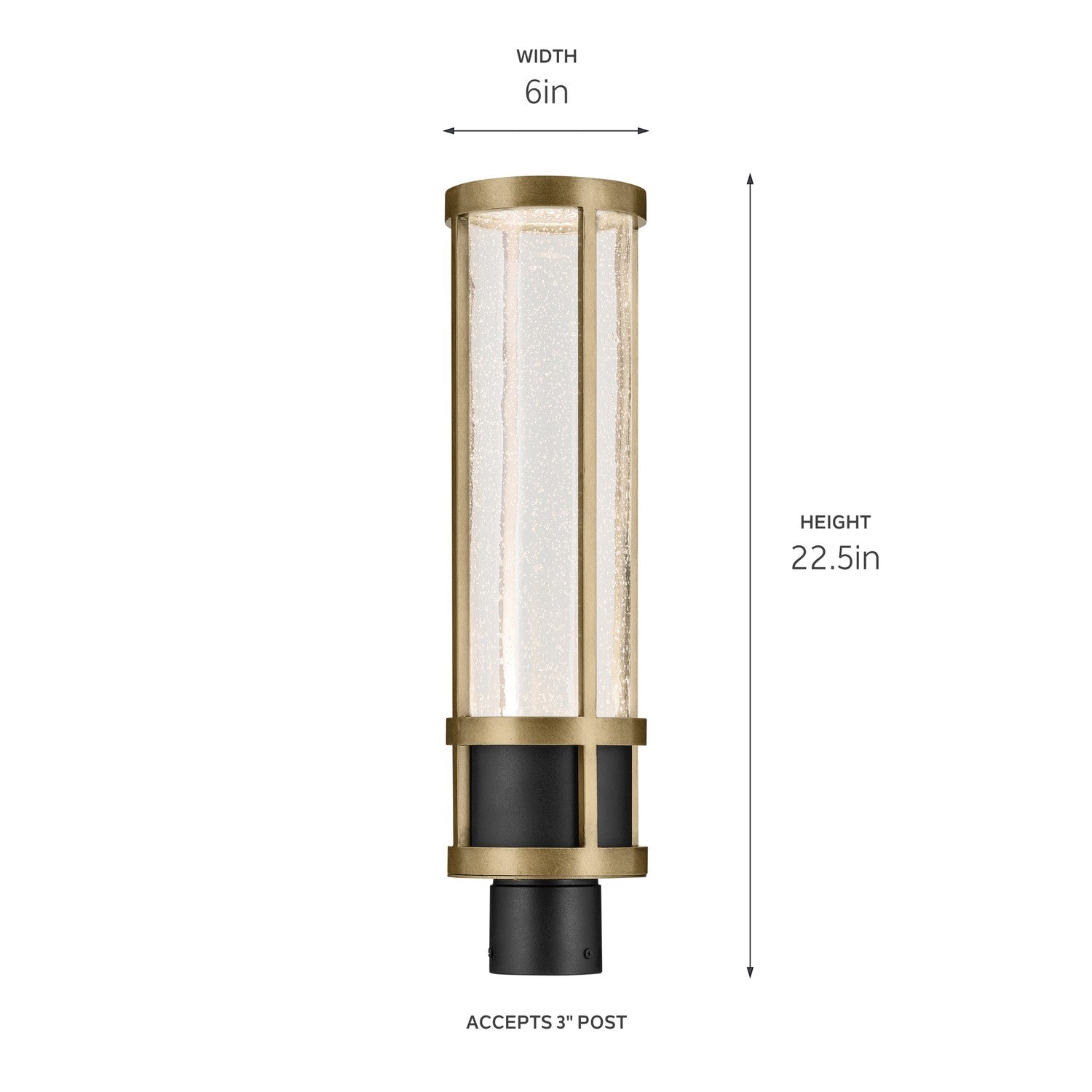 KICHLER 59142BKT Camillo 22.5 Inch Led Outdoor Post Light With Clear Seeded Glass In Textured Black With Natural Brass