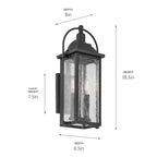 KICHLER 49714BKT Harbor Row 18.5" 2-Light Outdoor Wall Light With Clear Seeded Glass In Textured Black