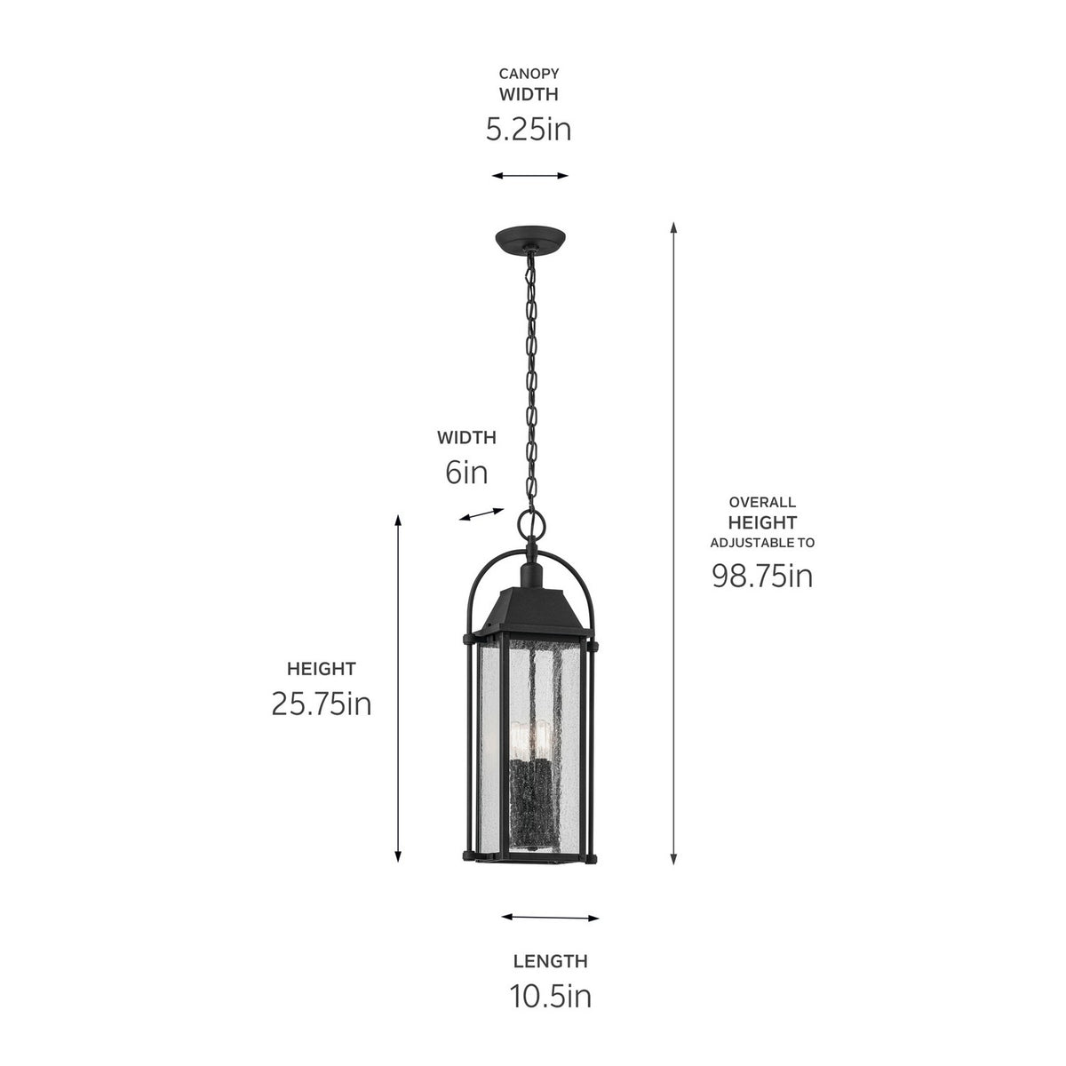 KICHLER 49718BKT Harbor Row 25.75" 4-Light Outdoor Hanging Light With Clear Seeded Glass In Textured Black