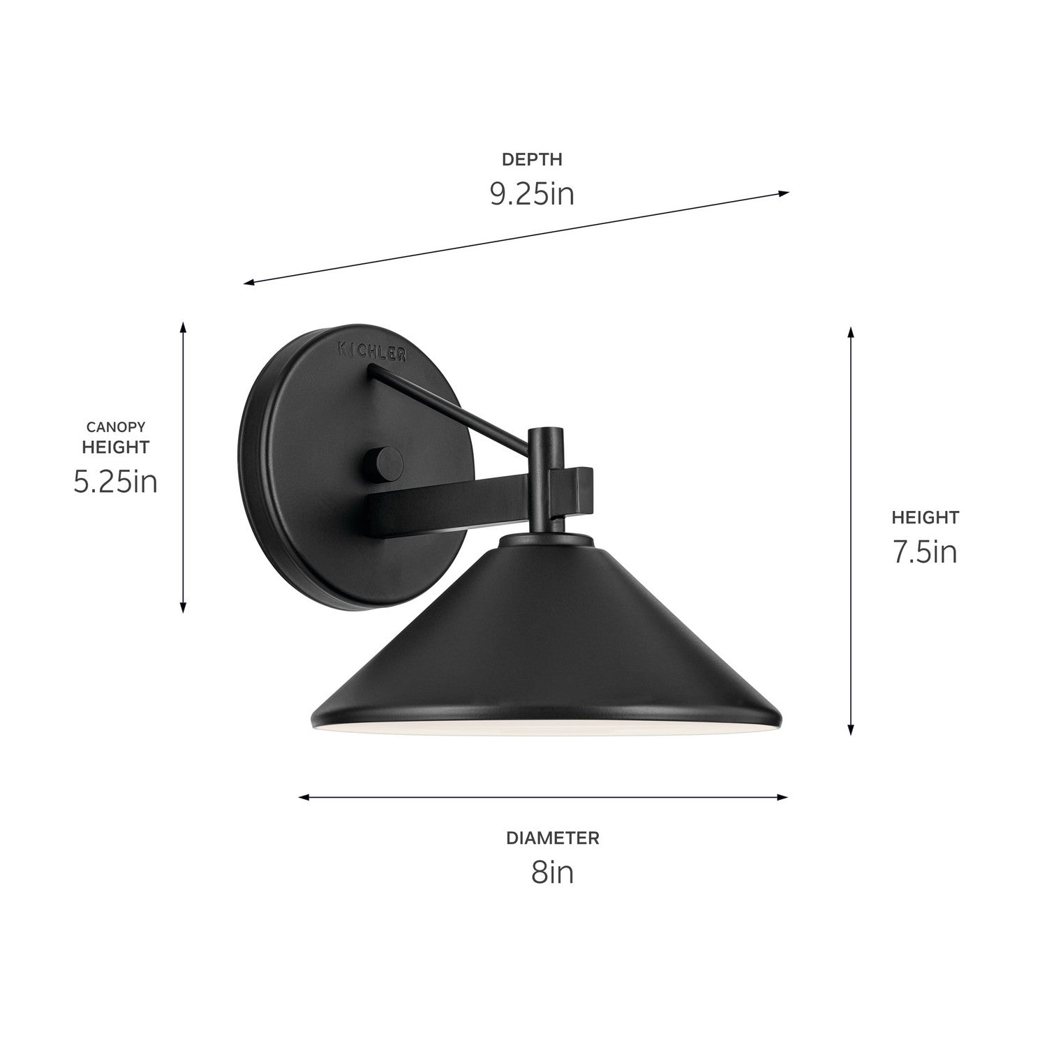KICHLER 49059BK Ripley 8" 1-Light Outdoor Wall Light In Black
