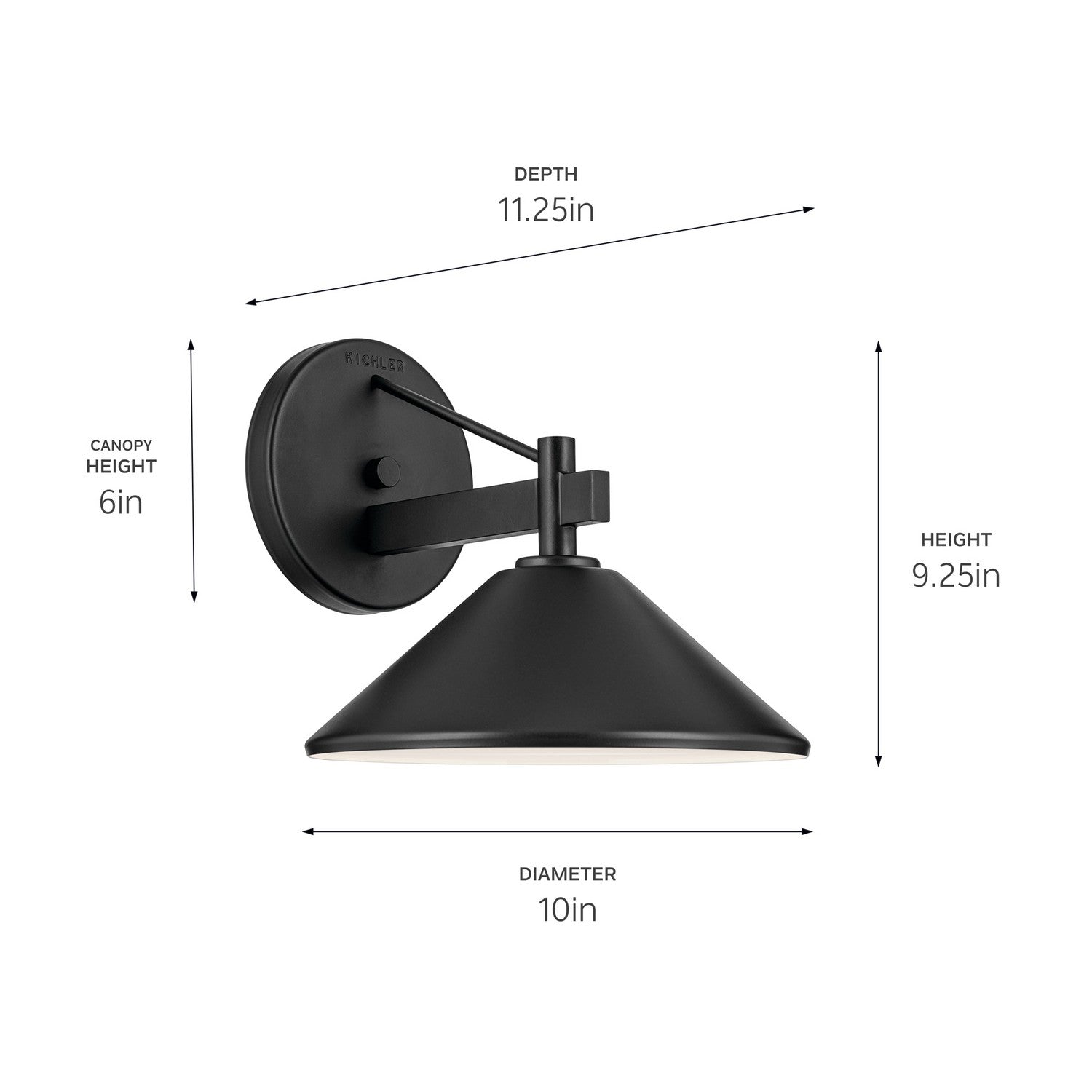 KICHLER 49060BK Ripley 10" 1-Light Outdoor Wall Light In Black