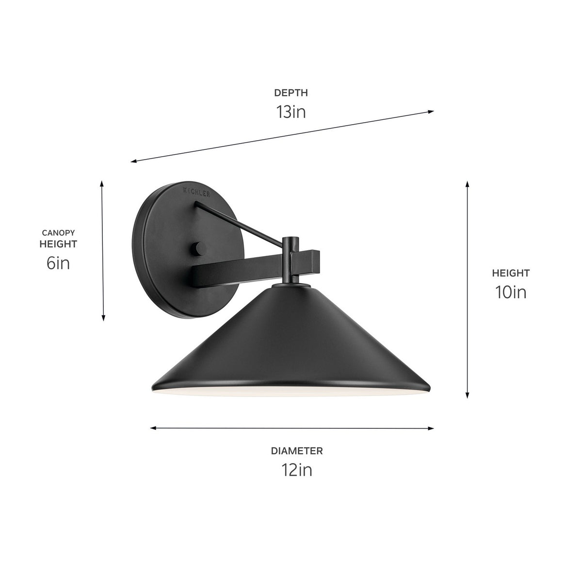 KICHLER 49061BK Ripley 12" 1-Light Outdoor Wall Light In Black