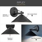 KICHLER 49061BK Ripley 12" 1-Light Outdoor Wall Light In Black