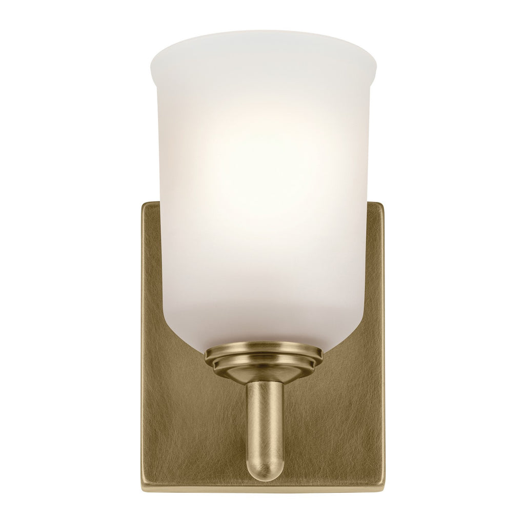 KICHLER 45572NBR Shailene 5" 1-Light Wall Sconce With Clear Satin Etched Glass In Natural Brass