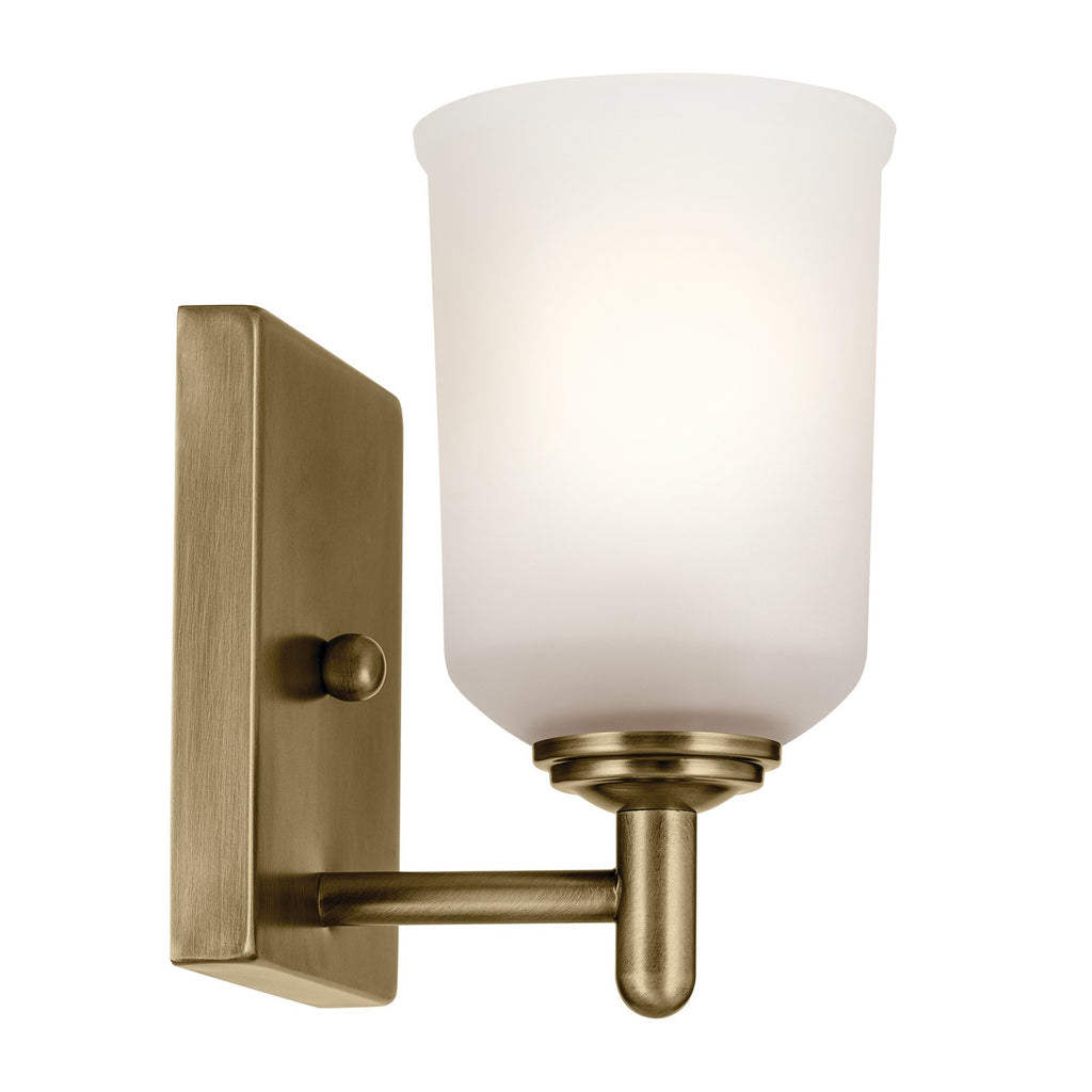 KICHLER 45572NBR Shailene 5" 1-Light Wall Sconce With Clear Satin Etched Glass In Natural Brass