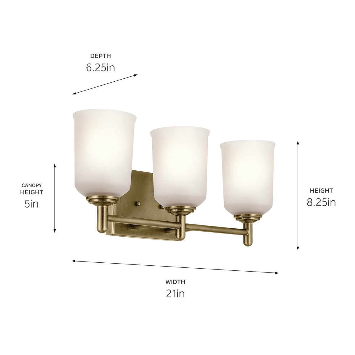 KICHLER 45574NBR Shailene 21" 3-Light Vanity Light With Clear Satin Etched Glass In Natural Brass