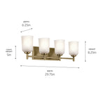 KICHLER 45575NBR Shailene 29.75" 4-Light Vanity Light With Clear Satin Etched Glass In Natural Brass