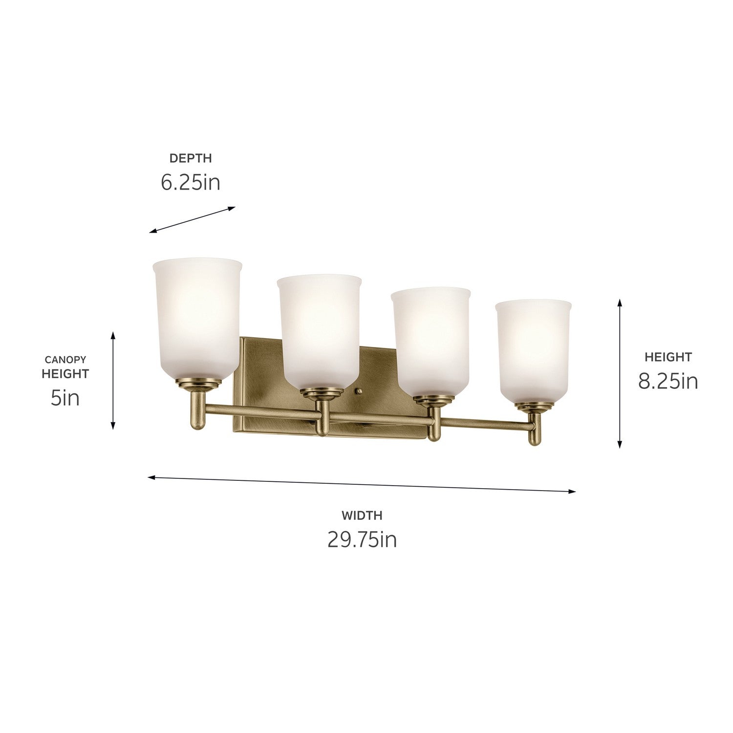 KICHLER 45575NBR Shailene 29.75" 4-Light Vanity Light With Clear Satin Etched Glass In Natural Brass