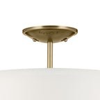 KICHLER 43675NBR Shailene 10" 3-Light Small Round Semi Flush With White Fabric Shade And Clear Satin Etched Diffuser In Natural Brass