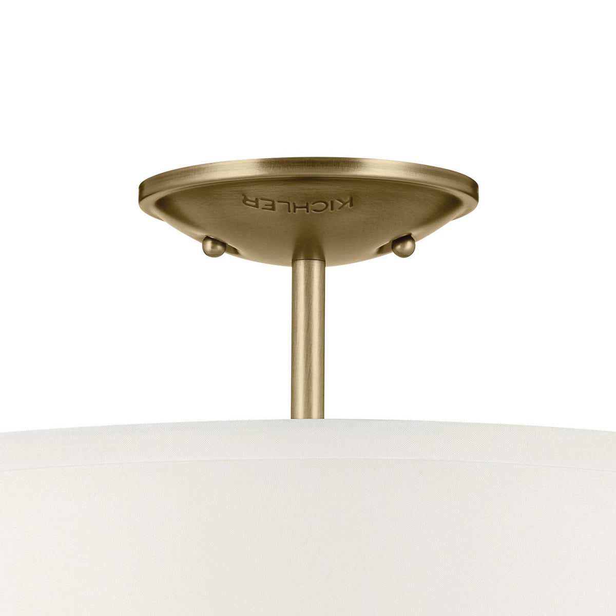 KICHLER 43675NBR Shailene 10" 3-Light Small Round Semi Flush With White Fabric Shade And Clear Satin Etched Diffuser In Natural Brass