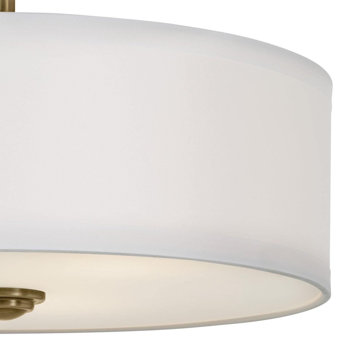 KICHLER 43675NBR Shailene 10" 3-Light Small Round Semi Flush With White Fabric Shade And Clear Satin Etched Diffuser In Natural Brass