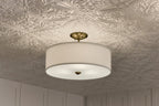 KICHLER 43675NBR Shailene 10" 3-Light Small Round Semi Flush With White Fabric Shade And Clear Satin Etched Diffuser In Natural Brass