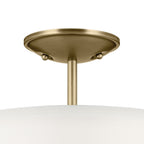 KICHLER 43692NBR Shailene 11.5" 3-Light Small Round Semi Flush With White Fabric Shade And Clear Satin Etched Diffuser In Natural Brass