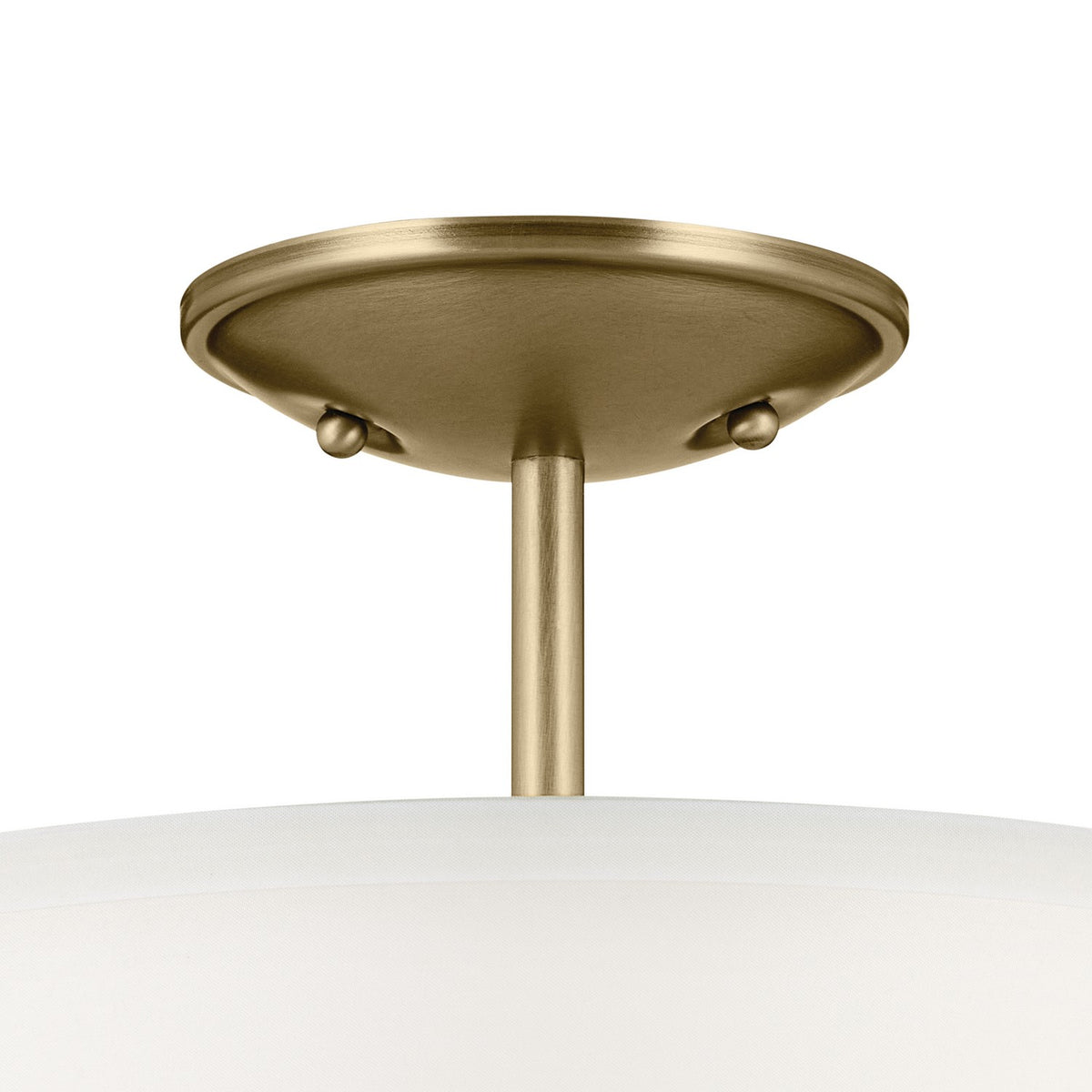 KICHLER 43692NBR Shailene 11.5" 3-Light Small Round Semi Flush With White Fabric Shade And Clear Satin Etched Diffuser In Natural Brass