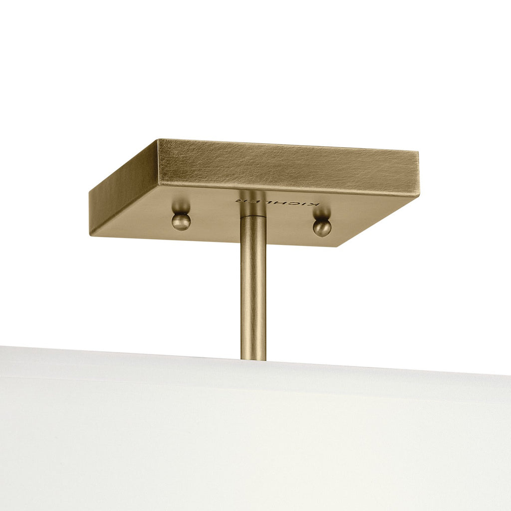 KICHLER 43691NBR Shailene 14" 3-Light Medium Square Semi Flush With White Fabric Shade And Clear Satin Etched Diffuser In Natural Brass