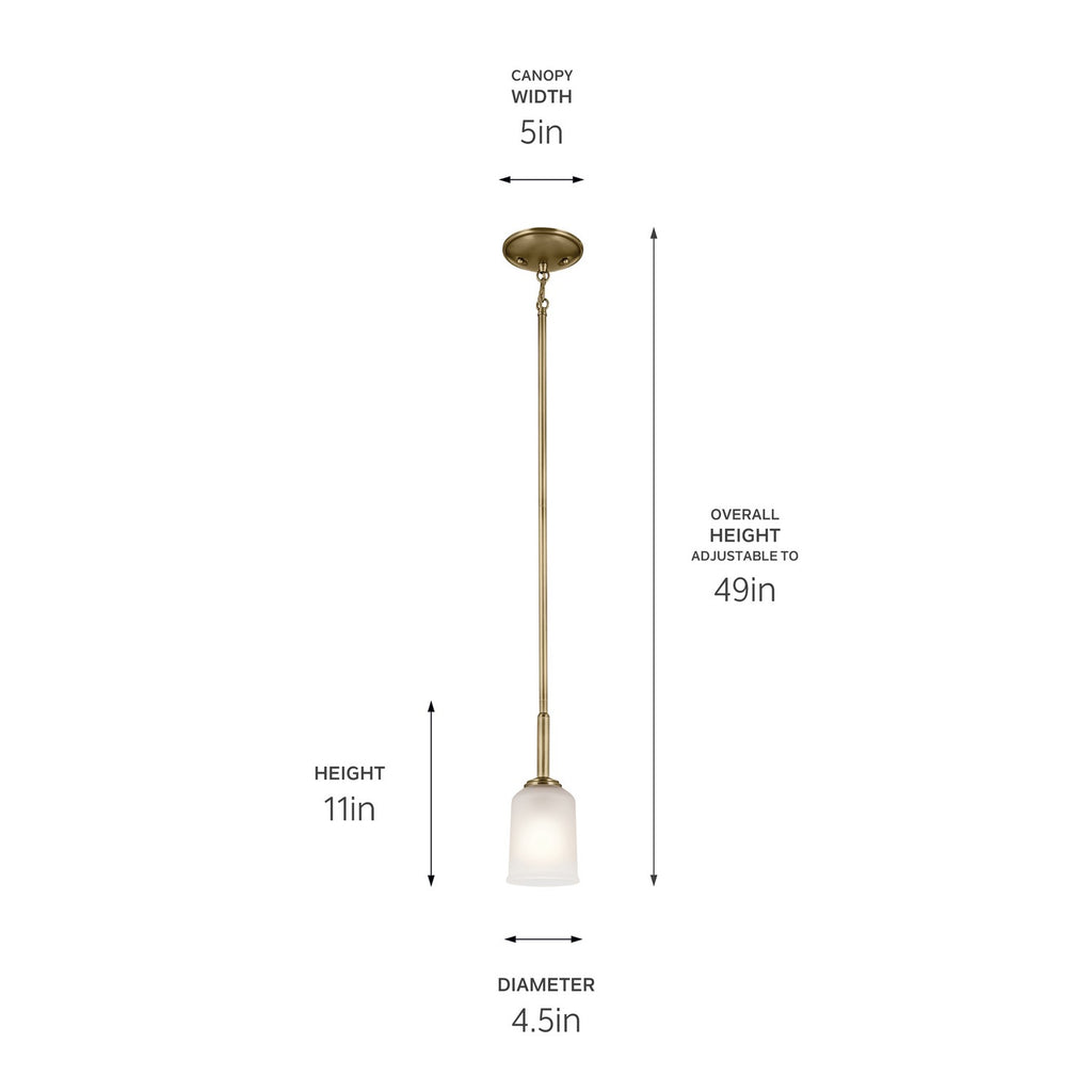 KICHLER 43674NBR Shailene 11" 1-Light Mini Pendant With Clear Satin Etched Glass In Natural Brass