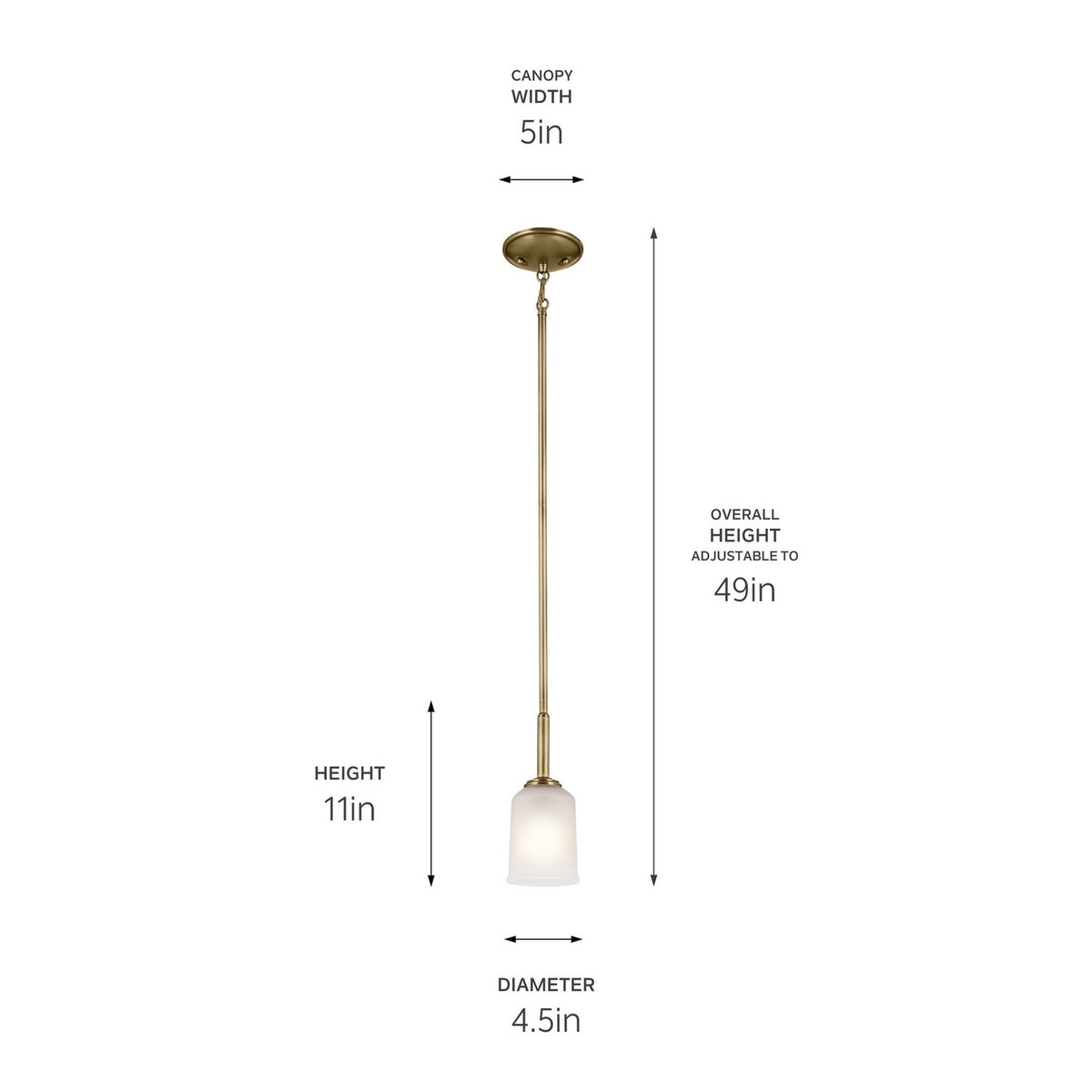 KICHLER 43674NBR Shailene 11" 1-Light Mini Pendant With Clear Satin Etched Glass In Natural Brass