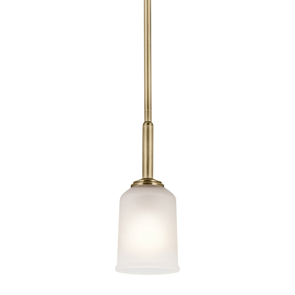 KICHLER 43674NBR Shailene 11" 1-Light Mini Pendant With Clear Satin Etched Glass In Natural Brass