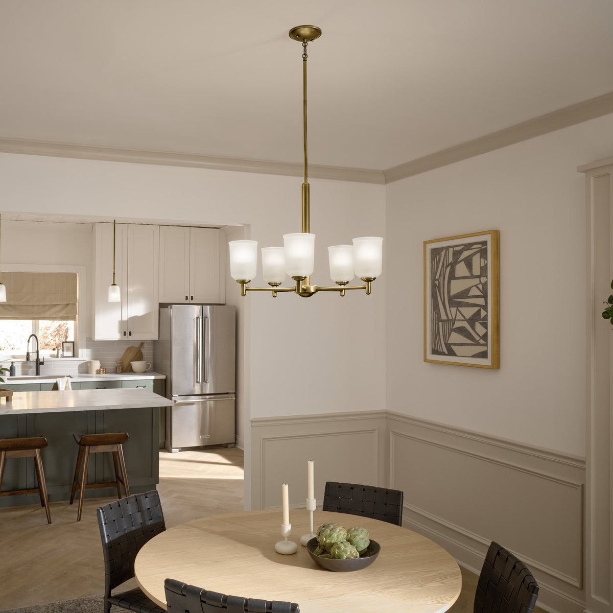 KICHLER 43674NBR Shailene 11" 1-Light Mini Pendant With Clear Satin Etched Glass In Natural Brass