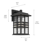 KICHLER 49830BKT Beacon Square 14.25" 1-Light Outdoor Wall Light With Clear Hammered Glass In Textured Black