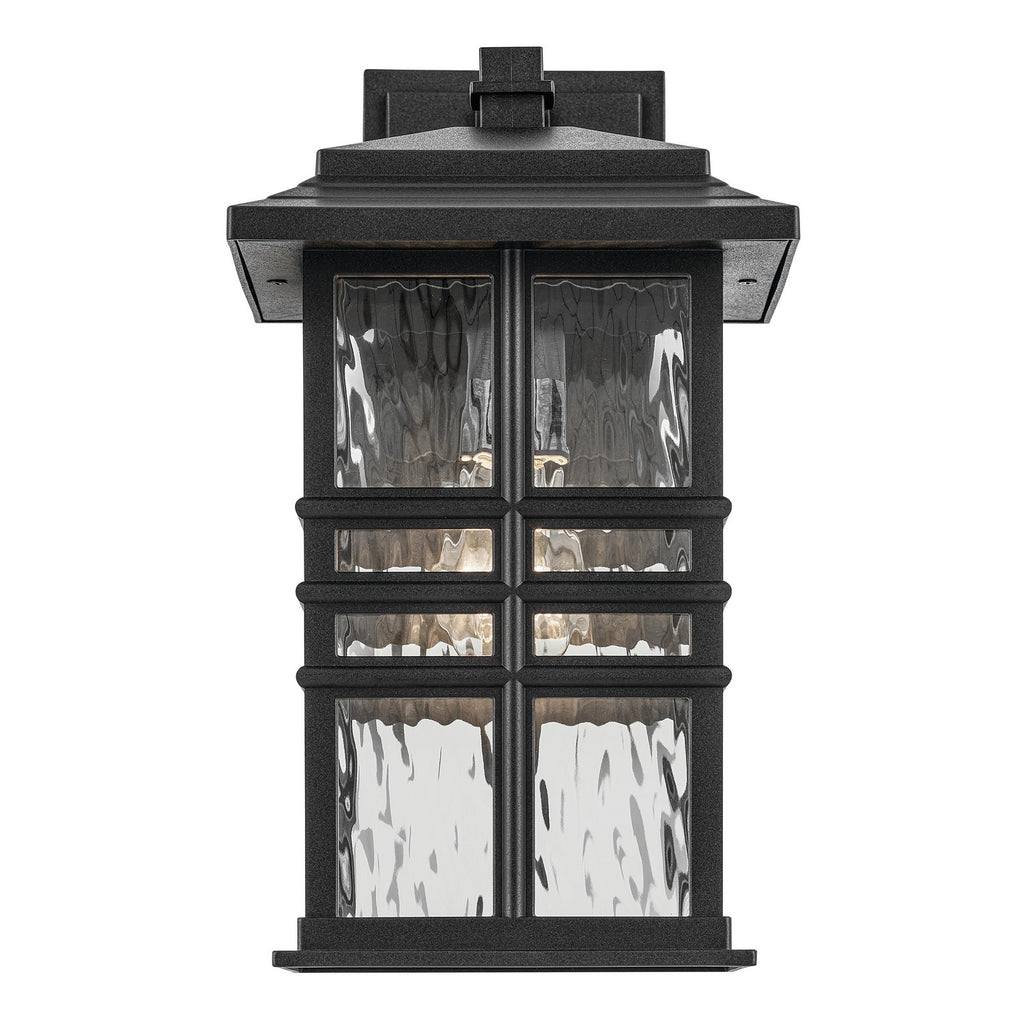 KICHLER 49830BKT Beacon Square 14.25" 1-Light Outdoor Wall Light With Clear Hammered Glass In Textured Black