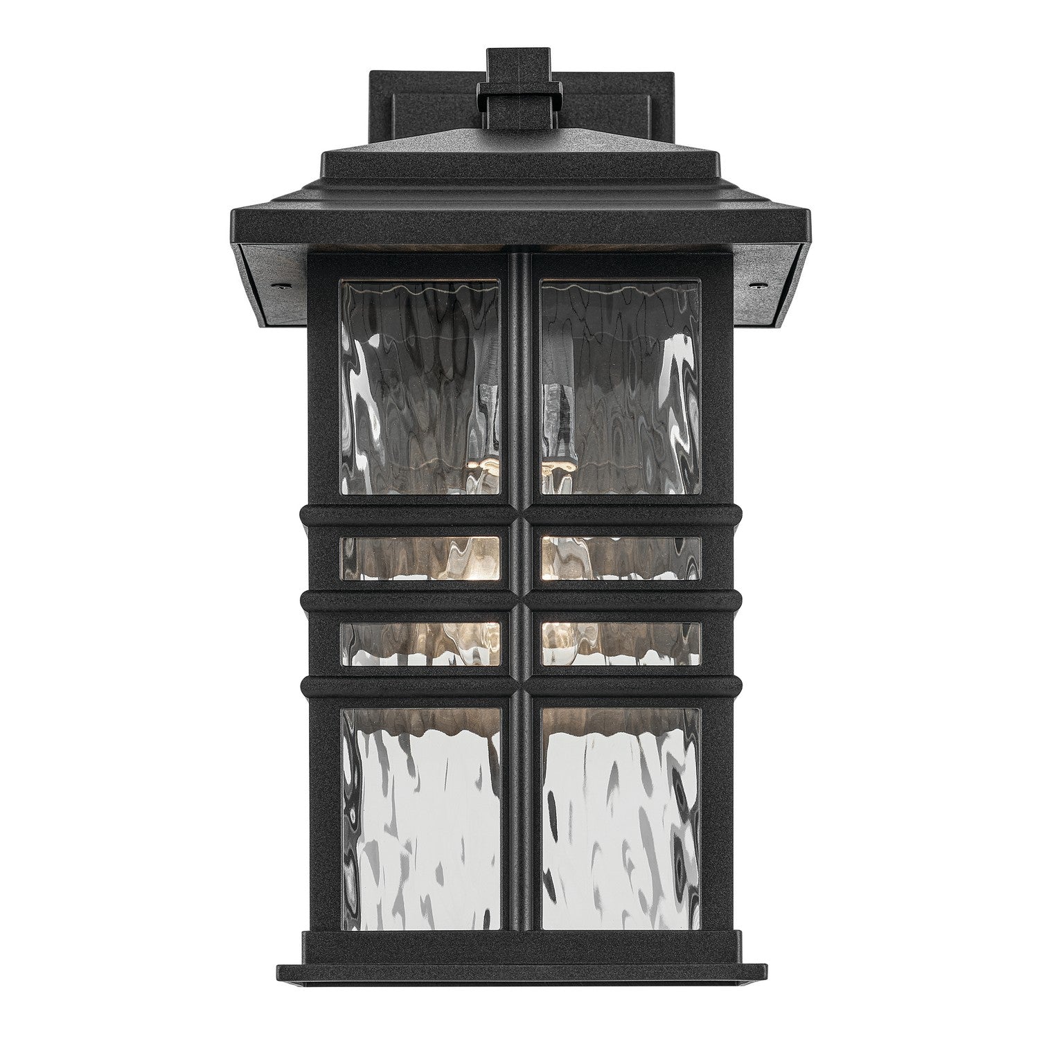 KICHLER 49830BKT Beacon Square 14.25" 1-Light Outdoor Wall Light With Clear Hammered Glass In Textured Black