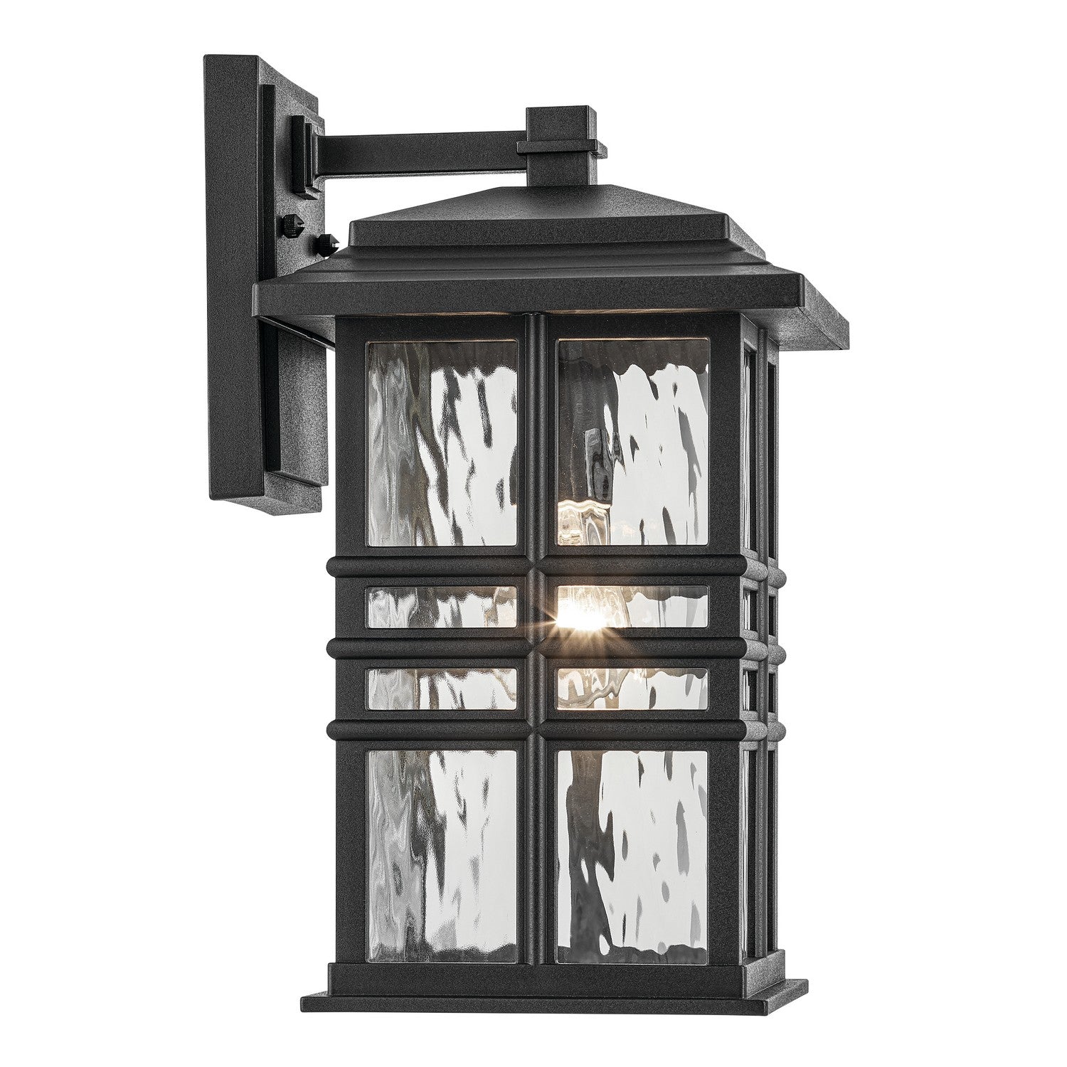 KICHLER 49830BKT Beacon Square 14.25" 1-Light Outdoor Wall Light With Clear Hammered Glass In Textured Black
