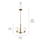 KICHLER 43670NBR Shailene 15.25" 3-Light Mini Chandelier With Clear Satin Etched Glass In Natural Brass