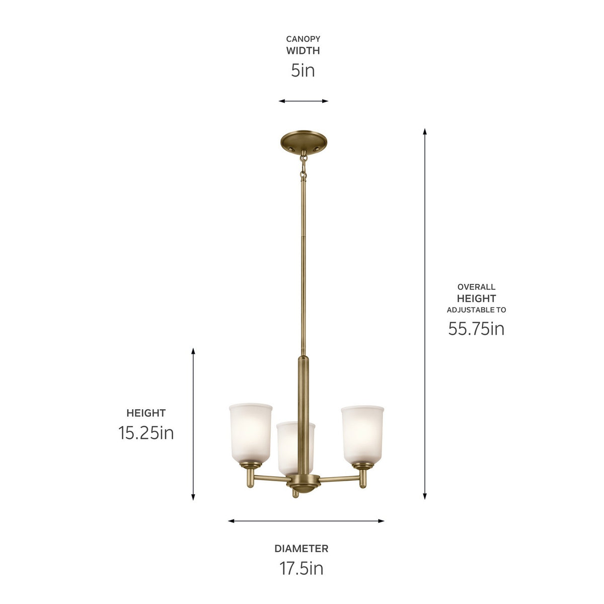 KICHLER 43670NBR Shailene 15.25" 3-Light Mini Chandelier With Clear Satin Etched Glass In Natural Brass