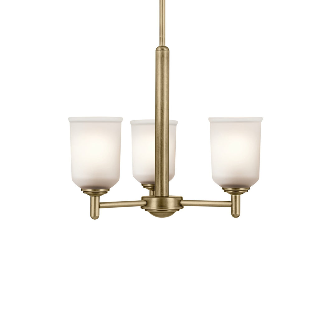 KICHLER 43670NBR Shailene 15.25" 3-Light Mini Chandelier With Clear Satin Etched Glass In Natural Brass
