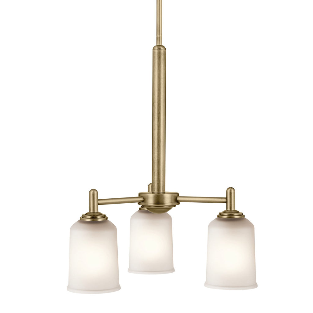 KICHLER 43670NBR Shailene 15.25" 3-Light Mini Chandelier With Clear Satin Etched Glass In Natural Brass
