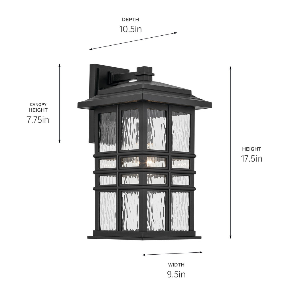 KICHLER 49831BKT Beacon Square 17.5" 1-Light Outdoor Wall Light With Clear Hammered Glass In Textured Black