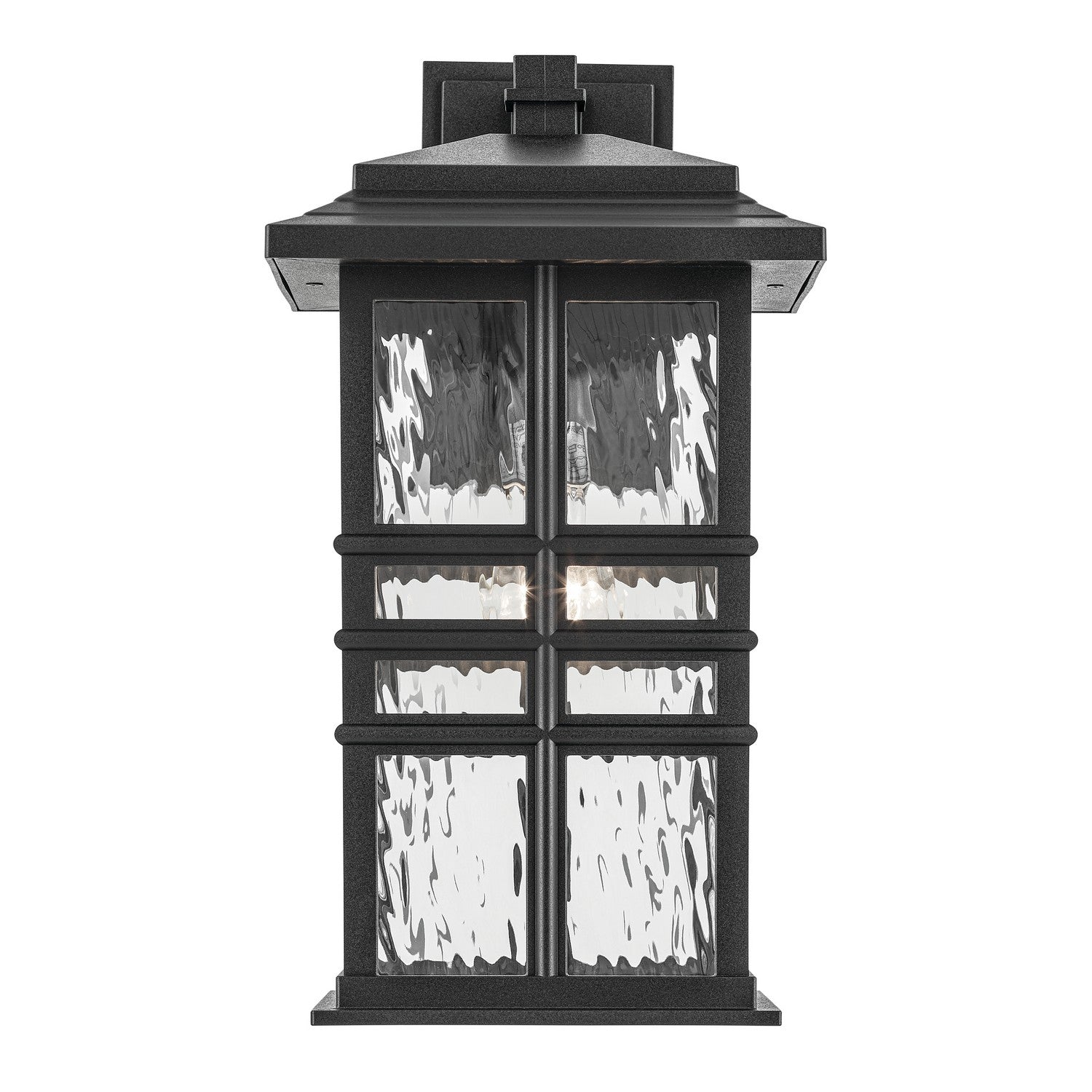 KICHLER 49831BKT Beacon Square 17.5" 1-Light Outdoor Wall Light With Clear Hammered Glass In Textured Black