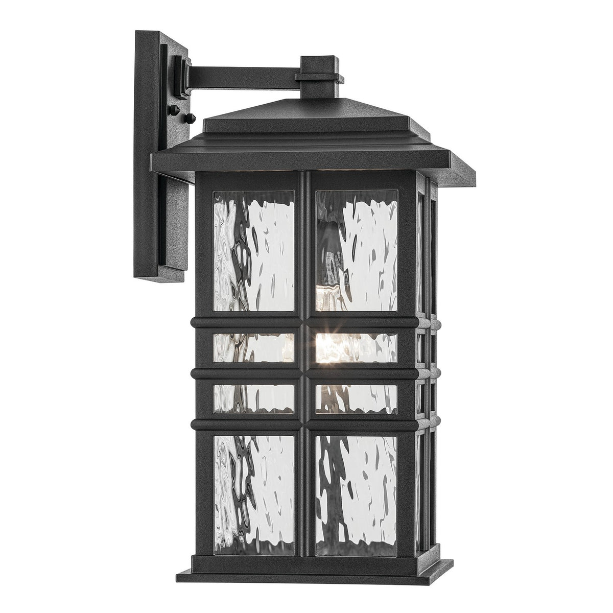 KICHLER 49831BKT Beacon Square 17.5" 1-Light Outdoor Wall Light With Clear Hammered Glass In Textured Black