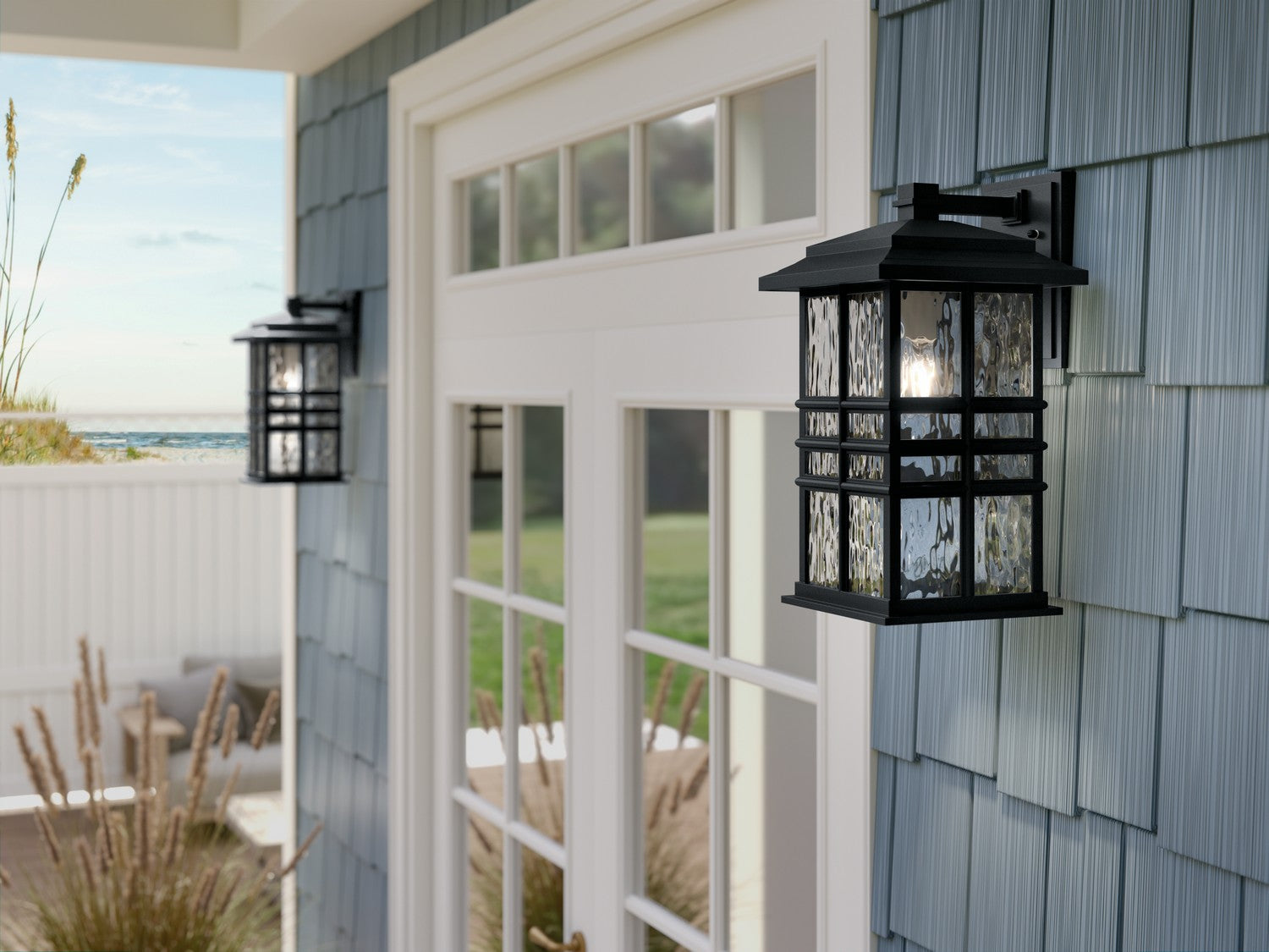 KICHLER 49831BKT Beacon Square 17.5" 1-Light Outdoor Wall Light With Clear Hammered Glass In Textured Black